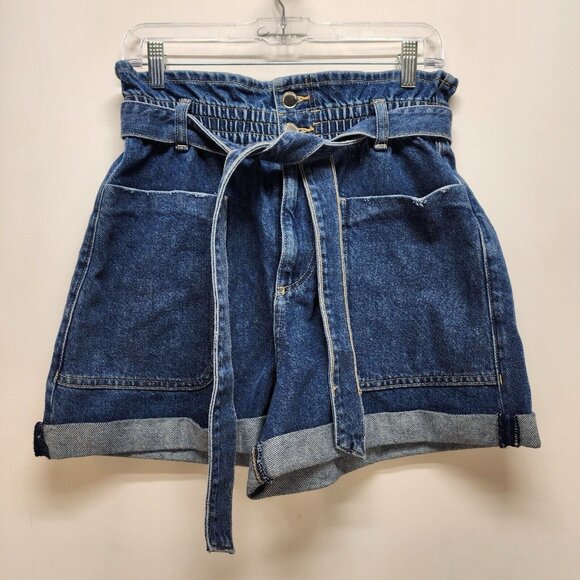 Zara Short Size 6 Women’s Paperbag Tie Waist Large Pockets Cotton Blue - Picture 4 of 9